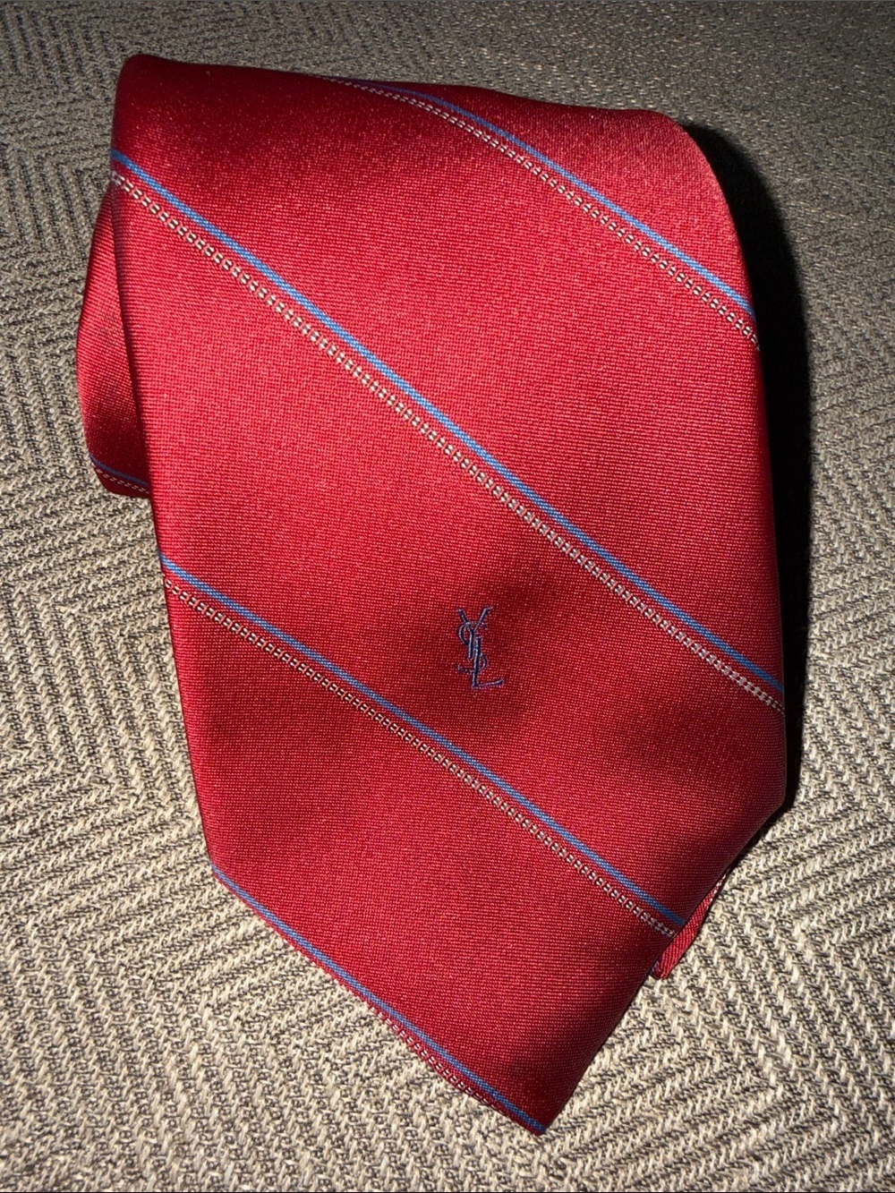 Yves Saint Laurent Vintage Striped Red Tie
